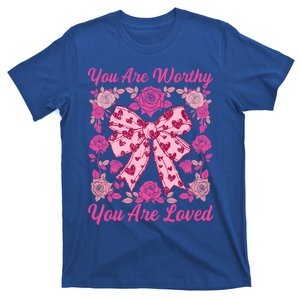 You Are Worthy Loved Boho ValentineS Day Heart Coquette Bow Cute Gift T-Shirt