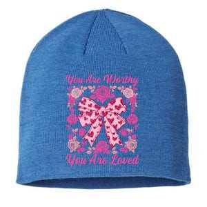 You Are Worthy Loved Boho ValentineS Day Heart Coquette Bow Cute Gift Sustainable Beanie