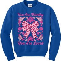 You Are Worthy Loved Boho ValentineS Day Heart Coquette Bow Cute Gift Kids Sweatshirt