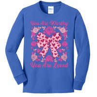 You Are Worthy Loved Boho ValentineS Day Heart Coquette Bow Cute Gift Kids Long Sleeve Shirt