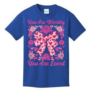 You Are Worthy Loved Boho ValentineS Day Heart Coquette Bow Cute Gift Kids T-Shirt