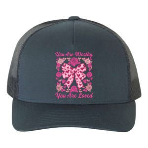 You Are Worthy Loved Boho ValentineS Day Heart Coquette Bow Cute Gift Yupoong Adult 5-Panel Trucker Hat