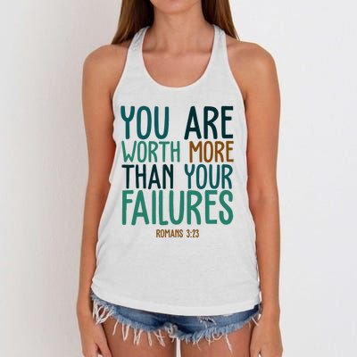 You Are Worth More Than Your Failures Romans 323 Women's Knotted Racerback Tank