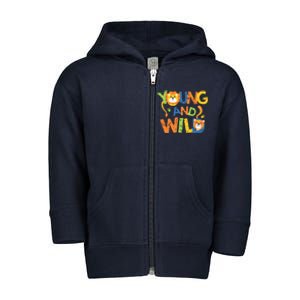 Young And Wild Typography Cute Animal Toddler Zip Fleece Hoodie