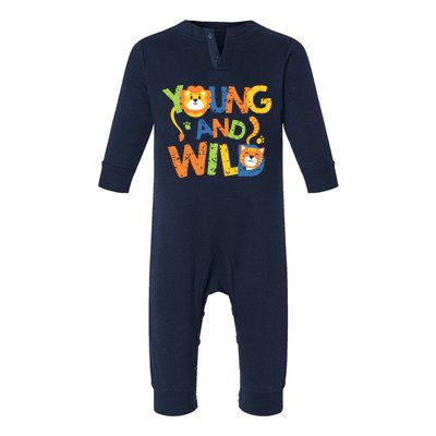 Young And Wild Typography Cute Animal Infant Fleece One Piece