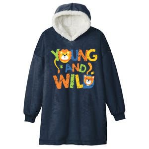 Young And Wild Typography Cute Animal Hooded Wearable Blanket