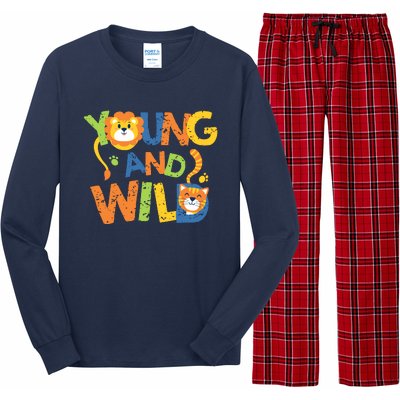 Young And Wild Typography Cute Animal Long Sleeve Pajama Set