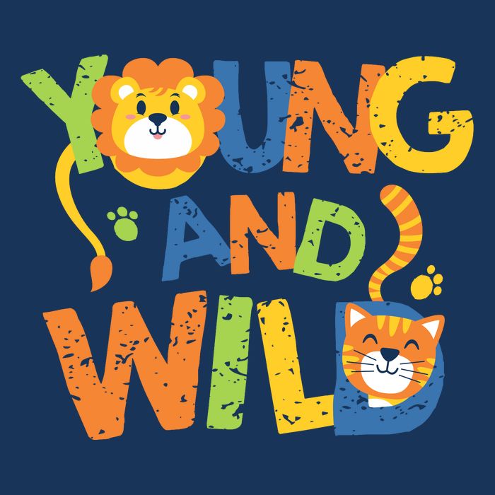 Young And Wild Typography Cute Animal Flatbill Hat