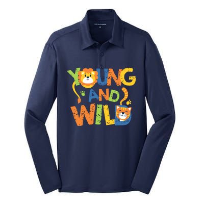 Young And Wild Typography Cute Animal Silk Touch Performance Long Sleeve Polo