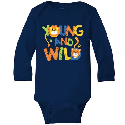 Young And Wild Typography Cute Animal Baby Long Sleeve Bodysuit