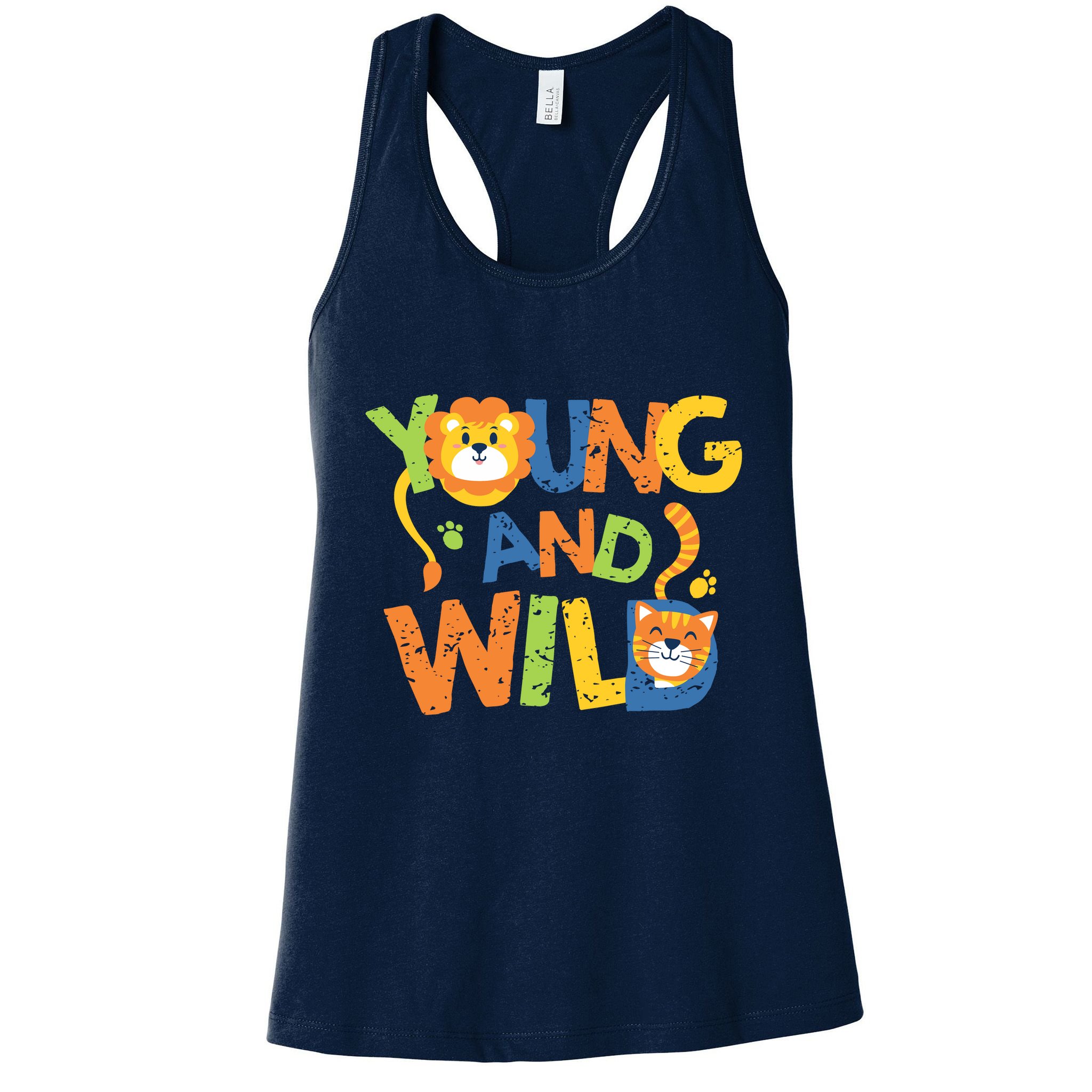 Young And Wild Typography Cute Animal Womens Tank Top