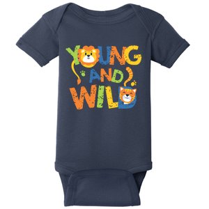 Young And Wild Typography Cute Animal Baby Bodysuit