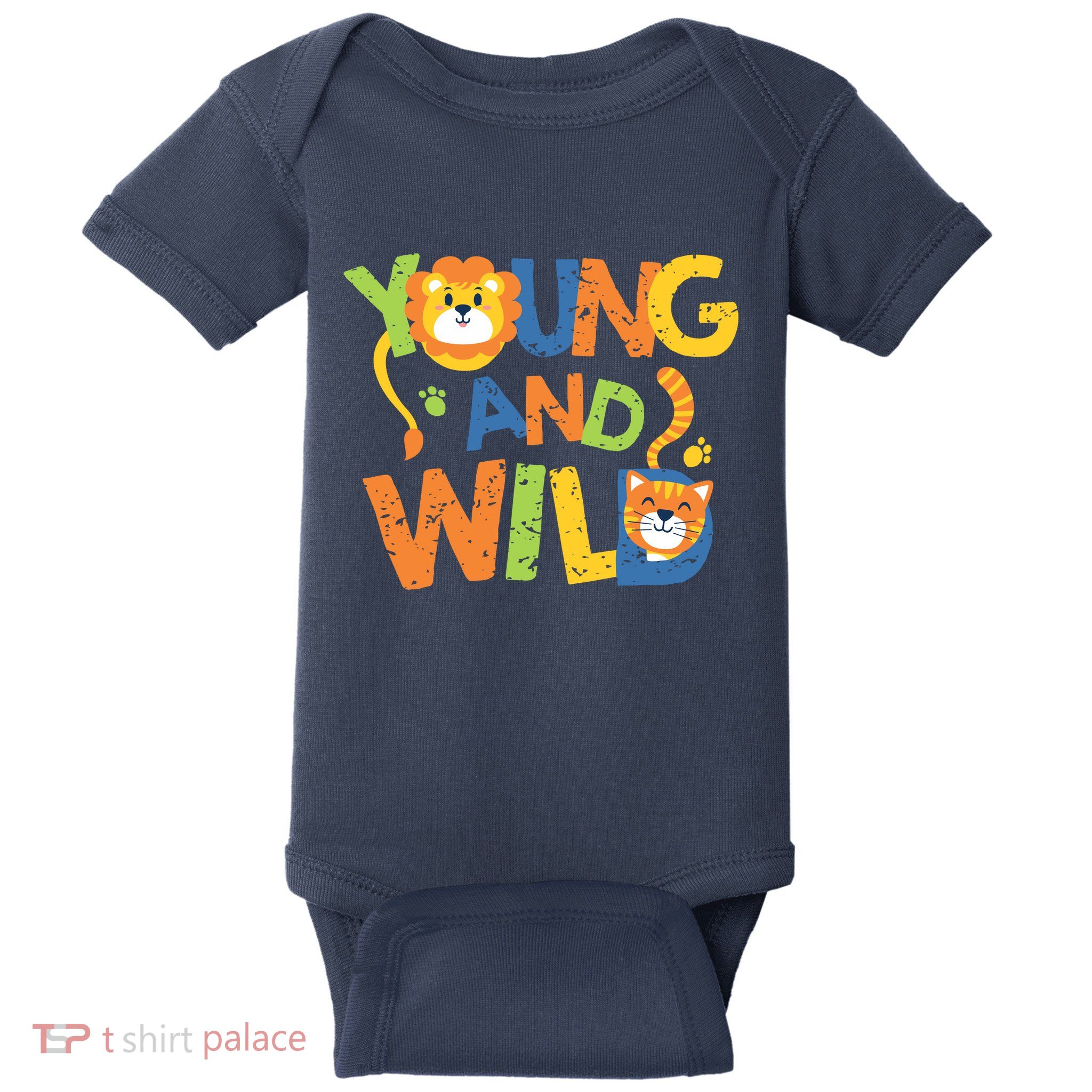 Young And Wild Typography Cute Animal Baby Bodysuit