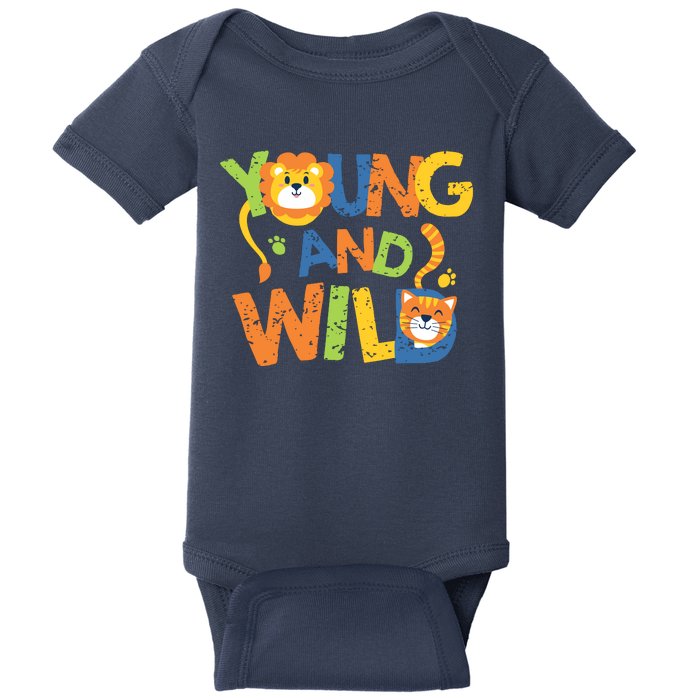 Young And Wild Typography Cute Animal Baby Bodysuit