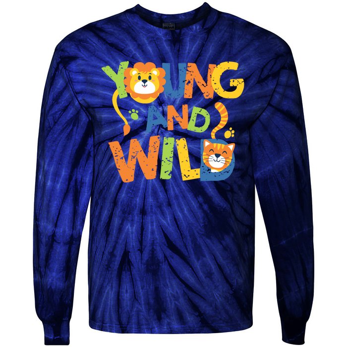 Young And Wild Typography Cute Animal Tie-Dye Long Sleeve Shirt