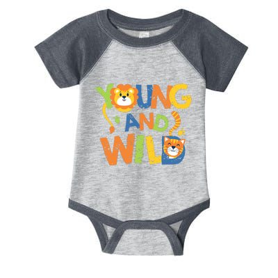 Young And Wild Typography Cute Animal Infant Baby Jersey Bodysuit