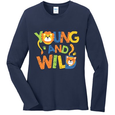 Young And Wild Typography Cute Animal Ladies Long Sleeve Shirt
