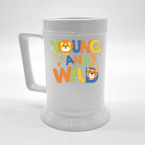 Young And Wild Typography Cute Animal Beer Stein