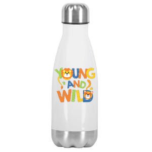 Young And Wild Typography Cute Animal Stainless Steel Insulated Water Bottle