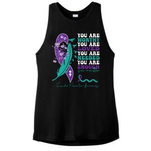 You Are Worthy You Are Loved Suicide Prevention Quote Ladies PosiCharge Tri-Blend Wicking Tank