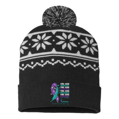 You Are Worthy You Are Loved Suicide Prevention Quote USA-Made Snowflake Beanie