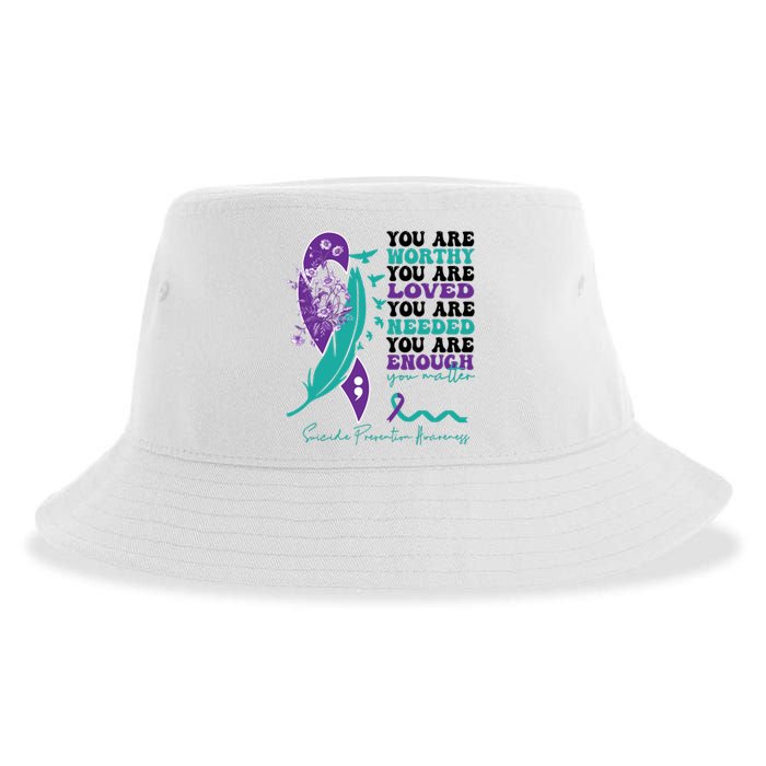 You Are Worthy You Are Loved Suicide Prevention Quote Sustainable Bucket Hat