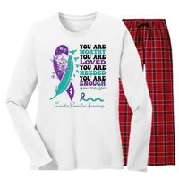 You Are Worthy You Are Loved Suicide Prevention Quote Women's Long Sleeve Flannel Pajama Set 