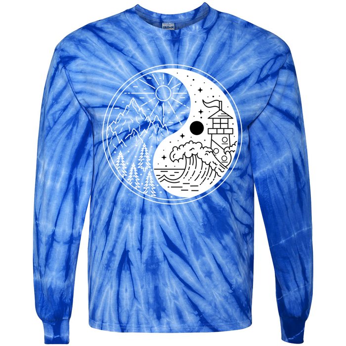 Yin And Yang Camping Camper Hiking Nature Mountains Gift Tie-Dye Long Sleeve Shirt