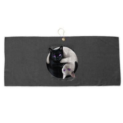 Yin And Yang Black Cat And White Cat Halloween For Large Microfiber Waffle Golf Towel