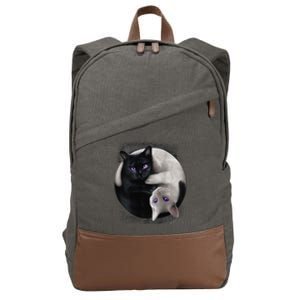 Yin And Yang Black Cat And White Cat Halloween For Cotton Canvas Backpack