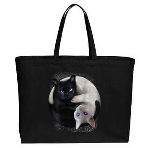 Yin And Yang Black Cat And White Cat Halloween For Cotton Canvas Jumbo Tote