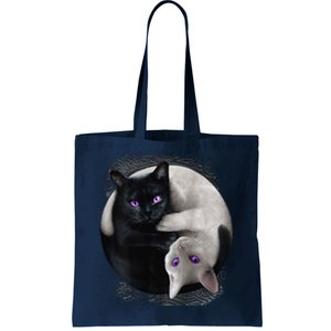 Yin And Yang Black Cat And White Cat Halloween For Tote Bag