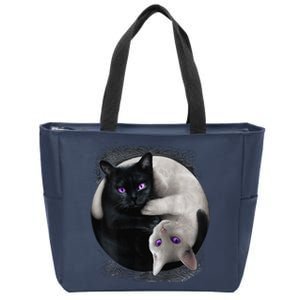 Yin And Yang Black Cat And White Cat Halloween For Zip Tote Bag