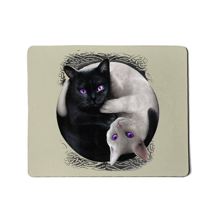 Yin And Yang Black Cat And White Cat Halloween For Mousepad