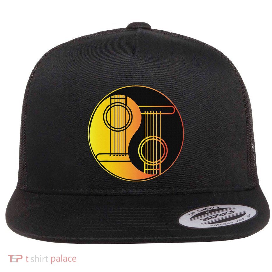 Yin And Yang Guitar For Guitarist Flat Bill Trucker Hat