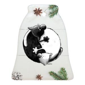 Yin And Yang Cats Ceramic Bell Ornament