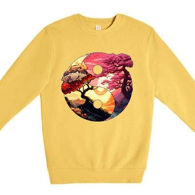 Yin And Yang Japanese Bonsai Trees Seasons Fall Spring Premium Crewneck Sweatshirt