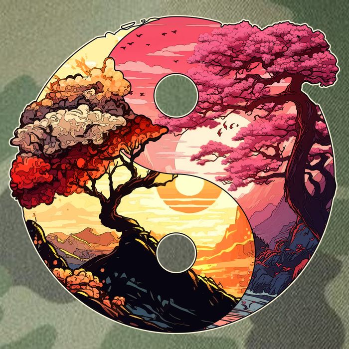 Yin And Yang Japanese Bonsai Trees Seasons Fall Spring Legacy Tie Dye Trucker Hat