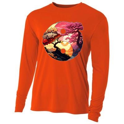 Yin And Yang Japanese Bonsai Trees Seasons Fall Spring Cooling Performance Long Sleeve Crew