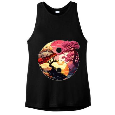 Yin And Yang Japanese Bonsai Trees Seasons Fall Spring Ladies PosiCharge Tri-Blend Wicking Tank