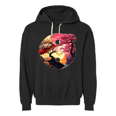 Yin And Yang Japanese Bonsai Trees Seasons Fall Spring Garment-Dyed Fleece Hoodie