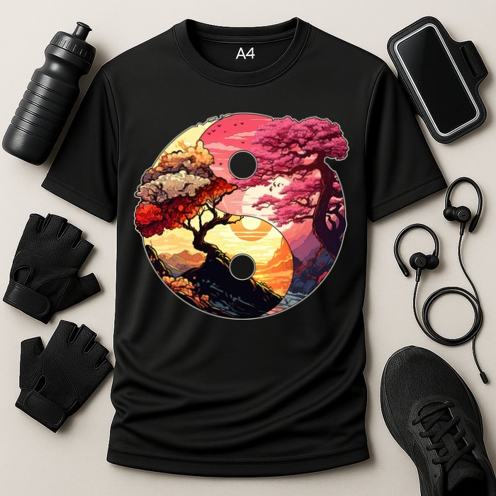 Yin And Yang Japanese Bonsai Trees Seasons Fall Spring Performance Shirt