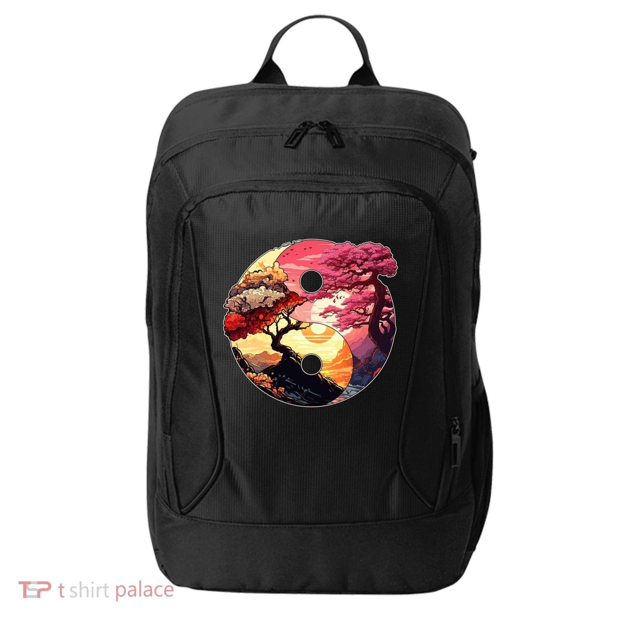 Yin And Yang Japanese Bonsai Trees Seasons Fall Spring City Backpack