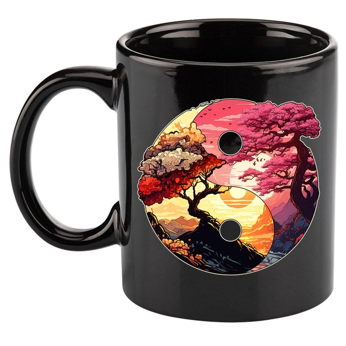 Yin And Yang Japanese Bonsai Trees Seasons Fall Spring 11oz C Handle Ceramic Mug