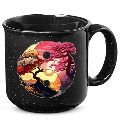 Yin And Yang Japanese Bonsai Trees Seasons Fall Spring 15oz Campfire Ceramic Mug