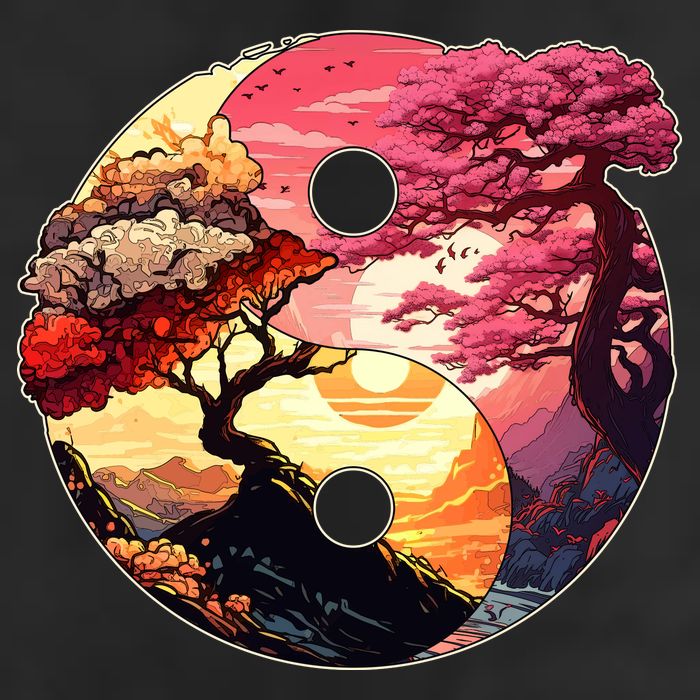 Yin And Yang Japanese Bonsai Trees Seasons Fall Spring Beanie