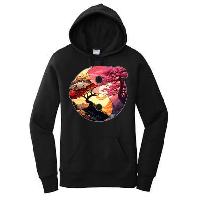 Yin And Yang Japanese Bonsai Trees Seasons Fall Spring Women's Pullover Hoodie
