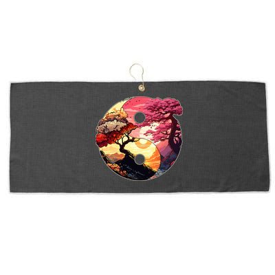Yin And Yang Japanese Bonsai Trees Seasons Fall Spring Large Microfiber Waffle Golf Towel