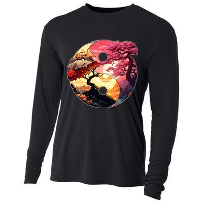 Yin And Yang Japanese Bonsai Trees Seasons Fall Spring Cooling Performance Long Sleeve Crew