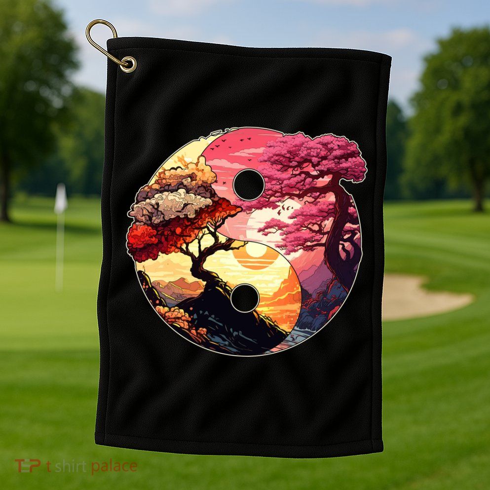 Yin And Yang Japanese Bonsai Trees Seasons Fall Spring Golf Towel